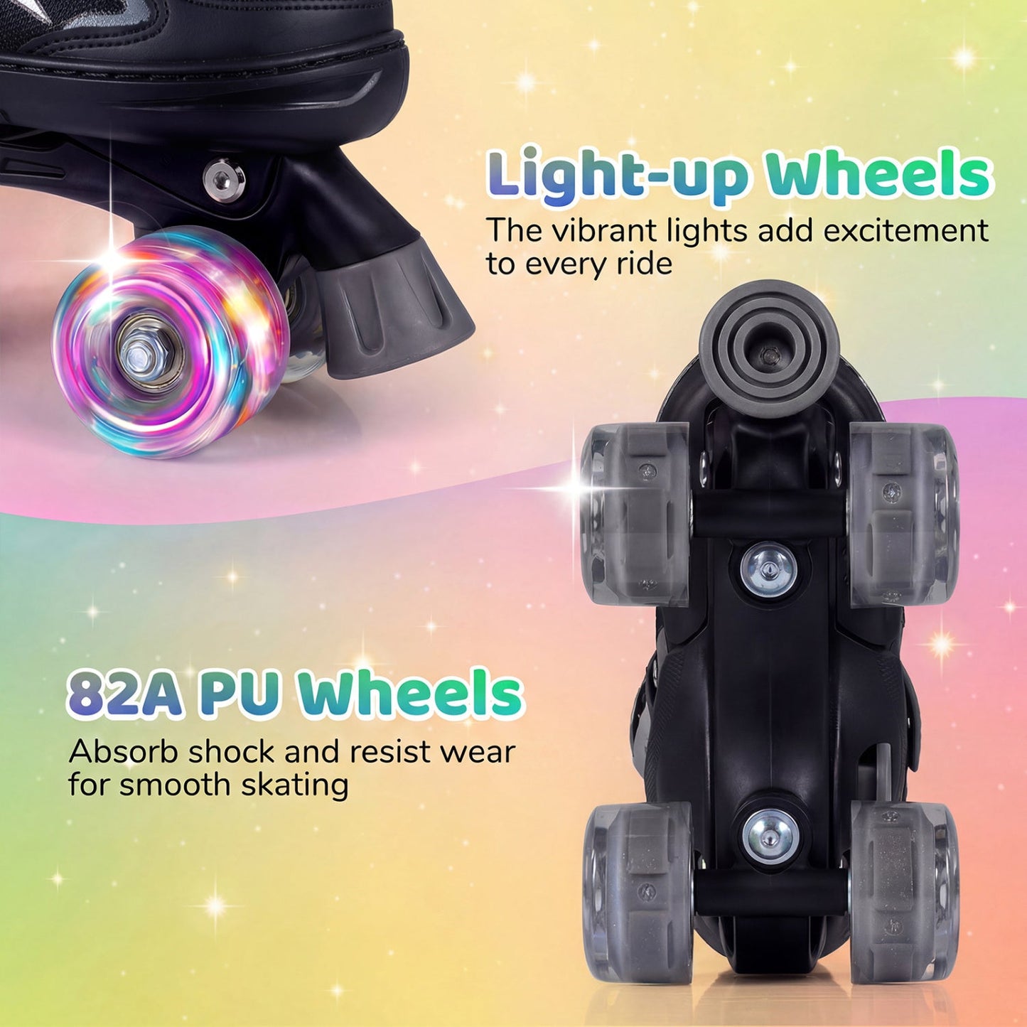 Kids Roller Skates for Girls Boys 4 Sizes Adjustable Quad Skates with Light-up Wheels for Outdoor