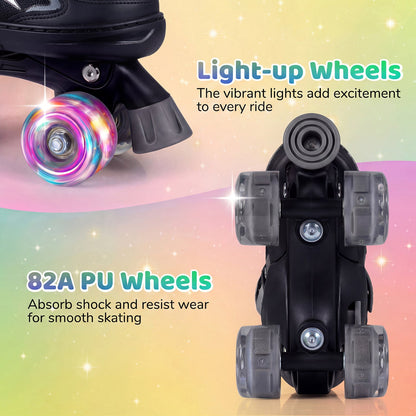 Kids Roller Skates for Girls Boys 4 Sizes Adjustable Quad Skates with Light-up Wheels for Outdoor