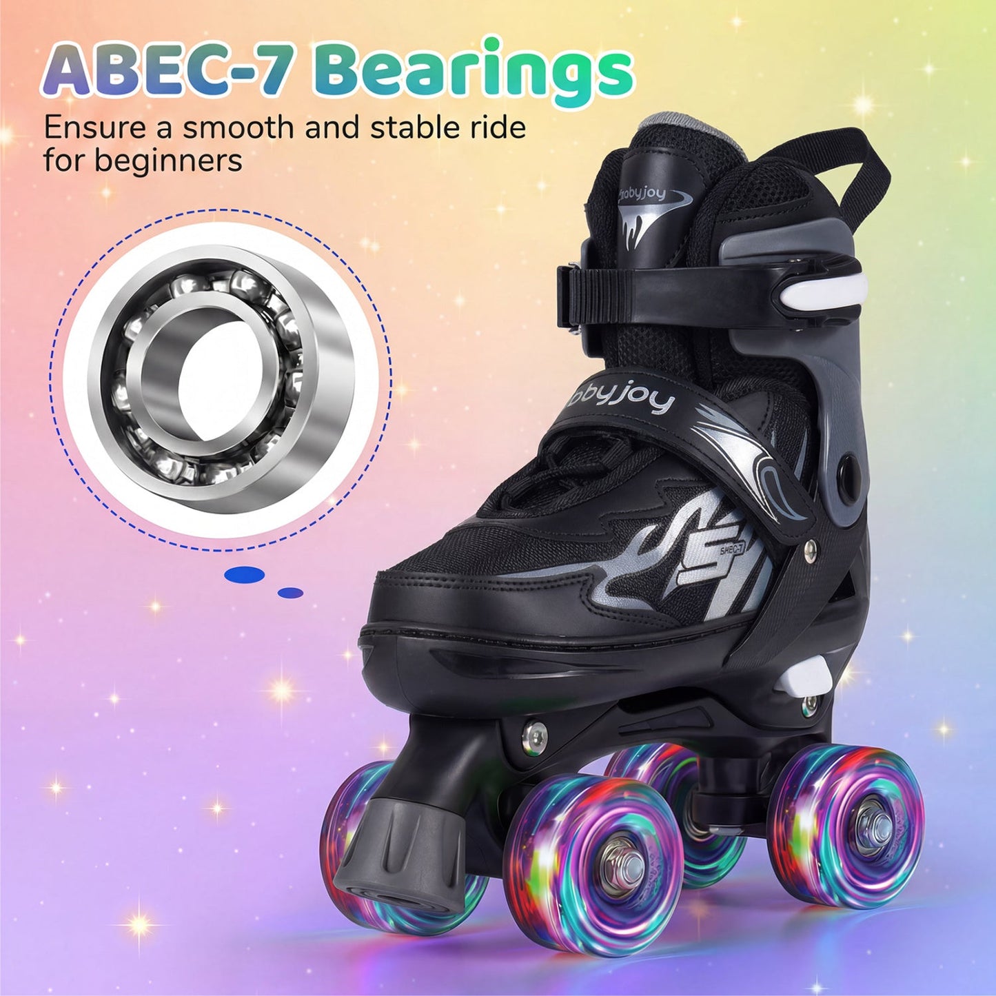 Kids Roller Skates for Girls Boys 4 Sizes Adjustable Quad Skates with Light-up Wheels for Outdoor