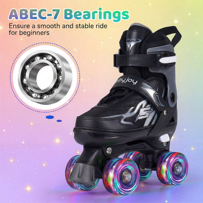 Kids Roller Skates for Girls Boys 4 Sizes Adjustable Quad Skates with Light-up Wheels for Outdoor