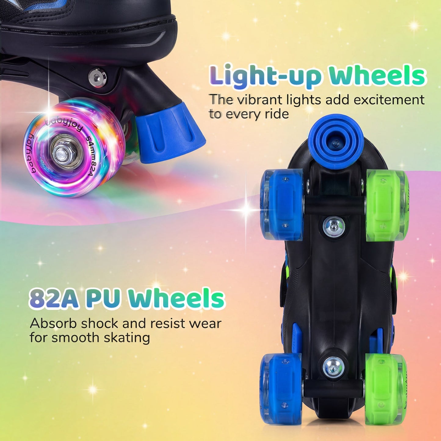 Kids Roller Skates for Girls Boys 4 Sizes Adjustable Quad Skates with Light-up Wheels for Outdoor