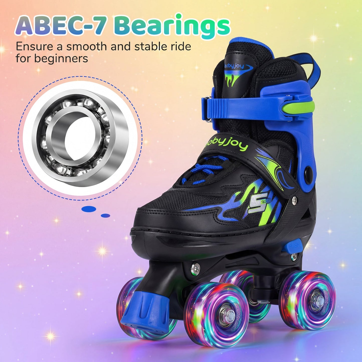 Kids Roller Skates for Girls Boys 4 Sizes Adjustable Quad Skates with Light-up Wheels for Outdoor