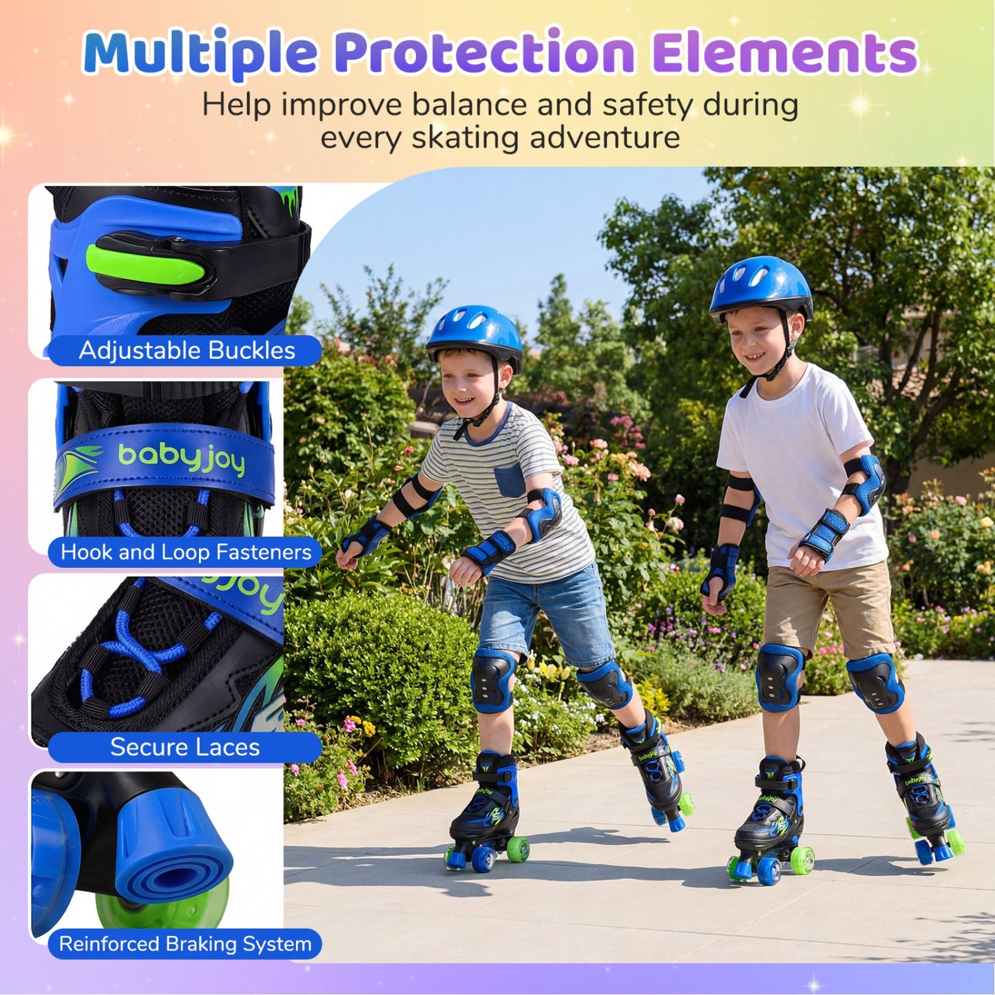 Kids Roller Skates for Girls Boys 4 Sizes Adjustable Quad Skates with Light-up Wheels for Outdoor