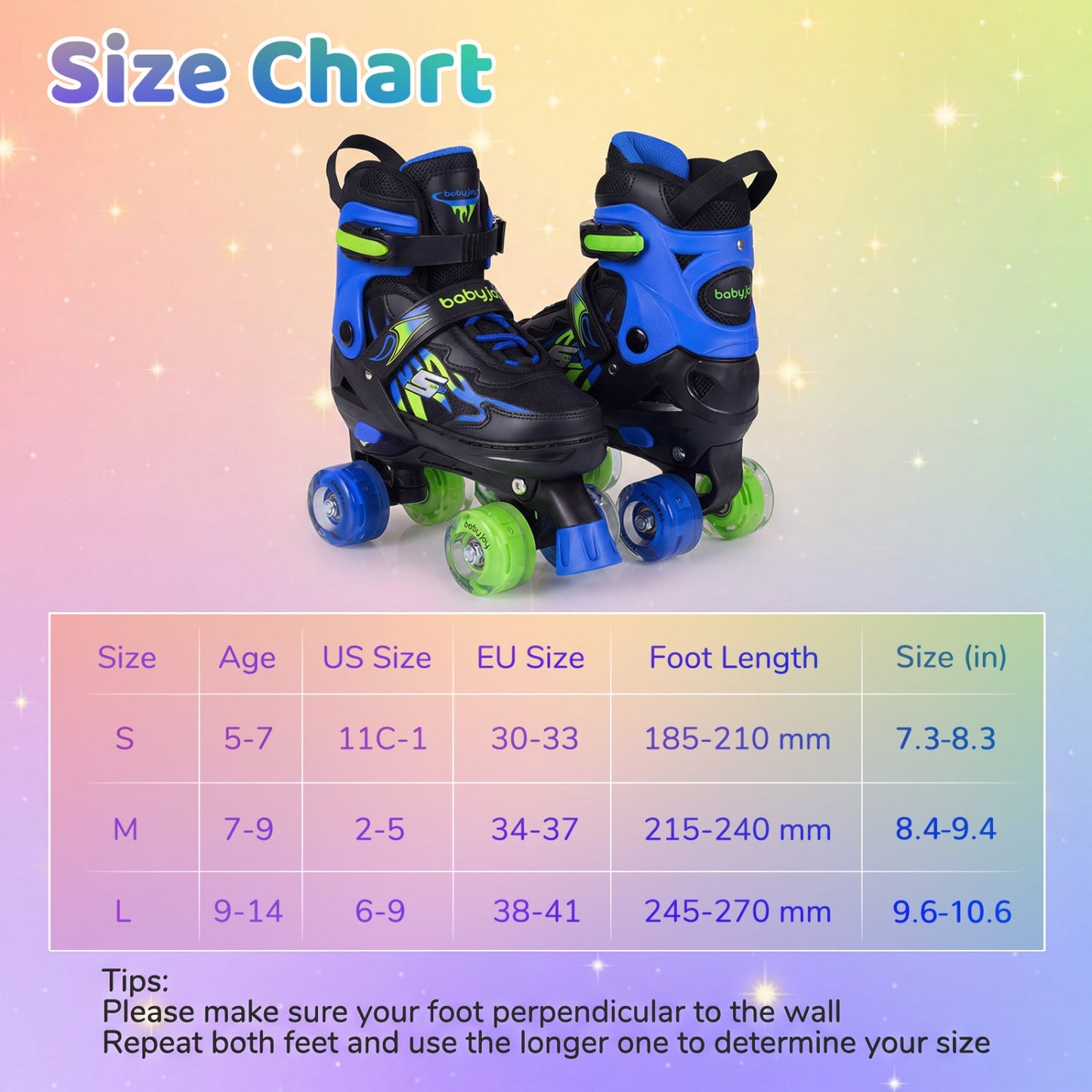 Kids Roller Skates for Girls Boys 4 Sizes Adjustable Quad Skates with Light-up Wheels for Outdoor