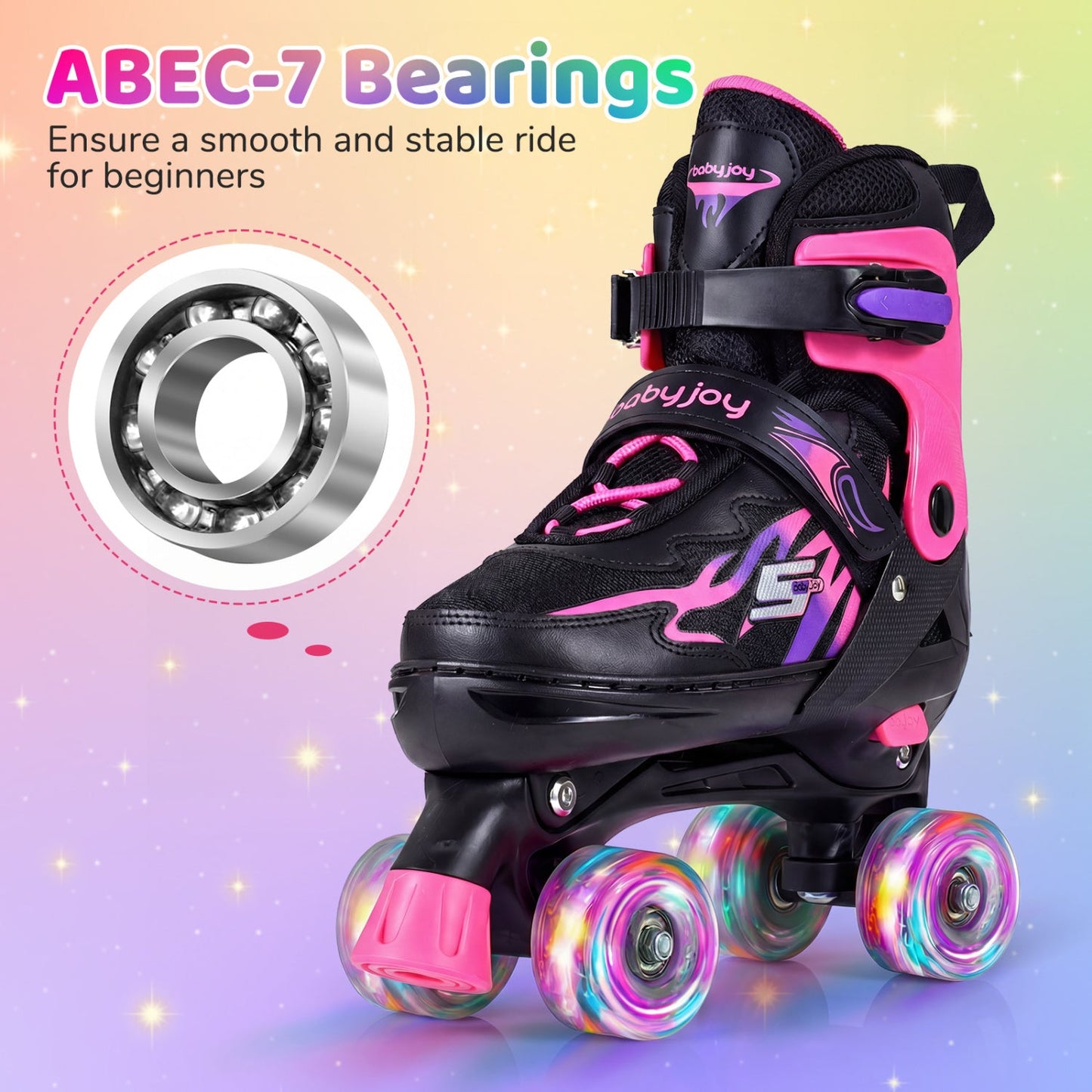 Kids Roller Skates for Girls Boys Teens 4 Sizes Adjustable Quad Skates with Light-up Wheels