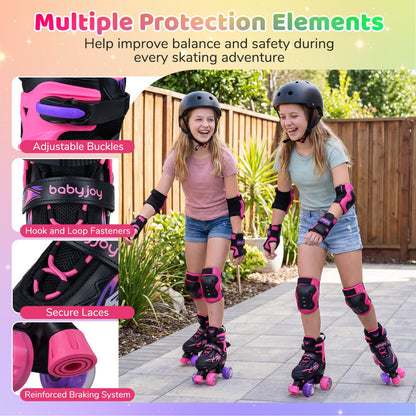 Kids Roller Skates for Girls Boys Teens 4 Sizes Adjustable Quad Skates with Light-up Wheels