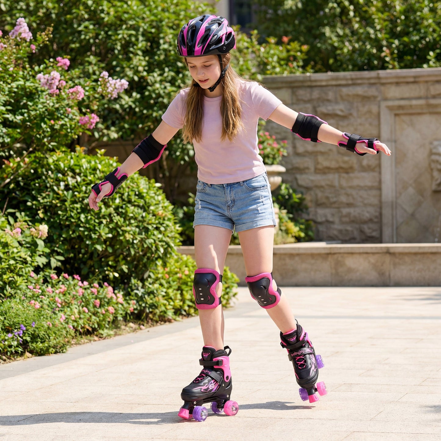 Kids Roller Skates for Girls Boys Teens 4 Sizes Adjustable Quad Skates with Light-up Wheels