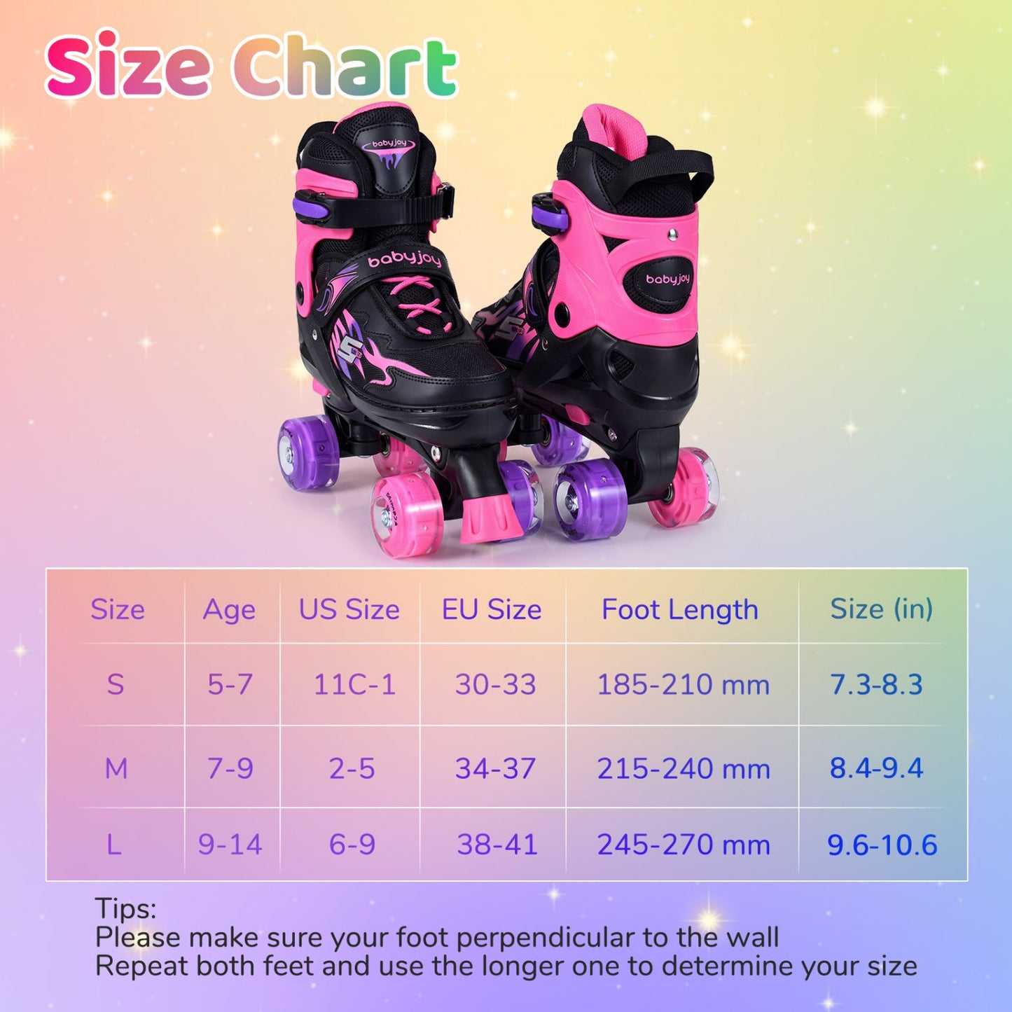 Kids Roller Skates for Girls Boys Teens 4 Sizes Adjustable Quad Skates with Light-up Wheels