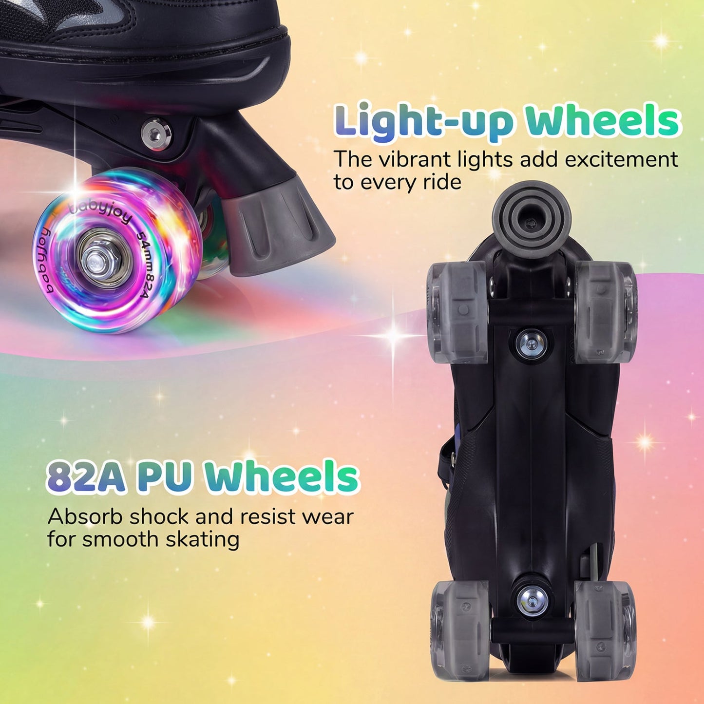Kids Roller Skates for Girls Boys Teens 4 Sizes Adjustable Quad Skates with Light-up Wheels
