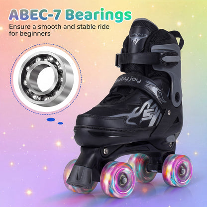 Kids Roller Skates for Girls Boys Teens 4 Sizes Adjustable Quad Skates with Light-up Wheels