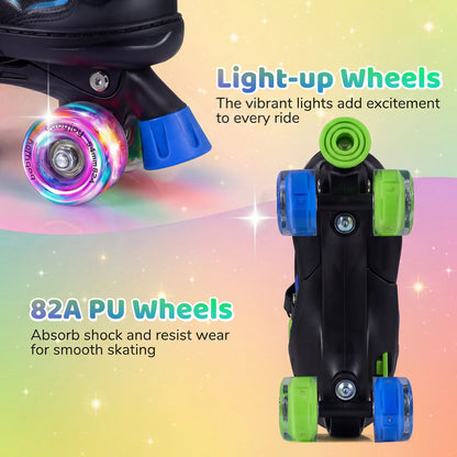 Kids Roller Skates for Girls Boys Teens 4 Sizes Adjustable Quad Skates with Light-up Wheels