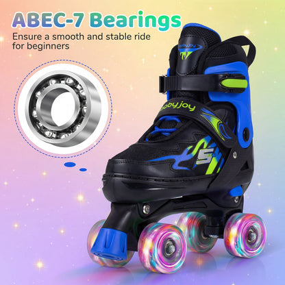 Kids Roller Skates for Girls Boys Teens 4 Sizes Adjustable Quad Skates with Light-up Wheels