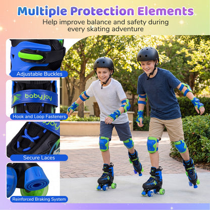 Kids Roller Skates for Girls Boys Teens 4 Sizes Adjustable Quad Skates with Light-up Wheels