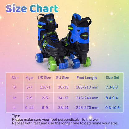 Kids Roller Skates for Girls Boys Teens 4 Sizes Adjustable Quad Skates with Light-up Wheels