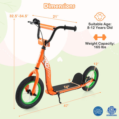 Kids Scooter Youth Kick Scooter with Adjustable Height Handlebar 12-Inch Inflatable Wheels
