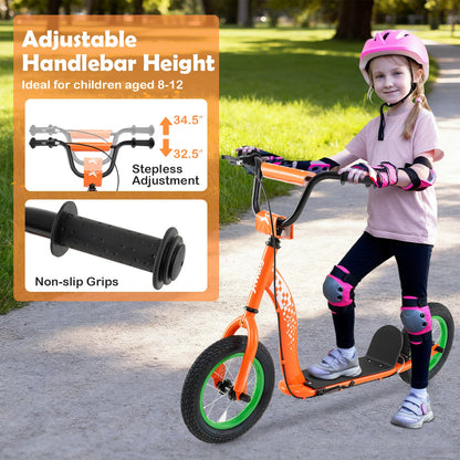 Kids Scooter Youth Kick Scooter with Adjustable Height Handlebar 12-Inch Inflatable Wheels