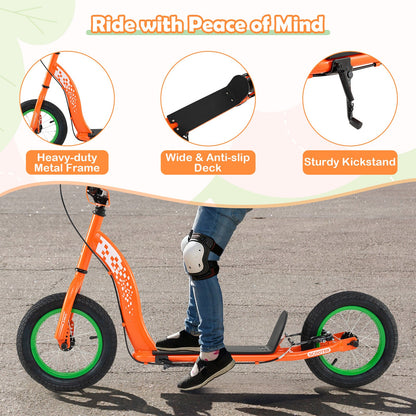 Kids Scooter Youth Kick Scooter with Adjustable Height Handlebar 12-Inch Inflatable Wheels