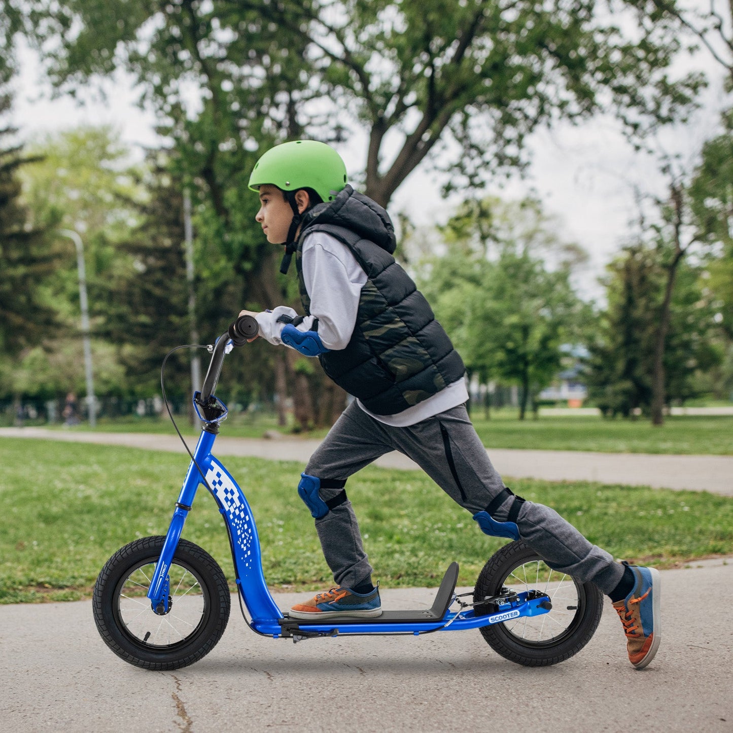 Kids Scooter Youth Kick Scooter with Adjustable Height Handlebar 12-Inch Inflatable Wheels