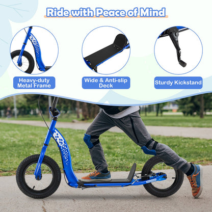 Kids Scooter Youth Kick Scooter with Adjustable Height Handlebar 12-Inch Inflatable Wheels