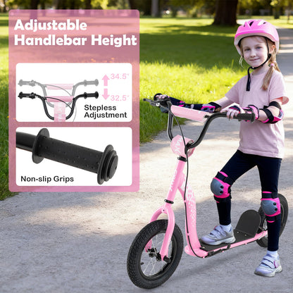 Kids Scooter Youth Kick Scooter with Adjustable Height Handlebar 12-Inch Inflatable Wheels