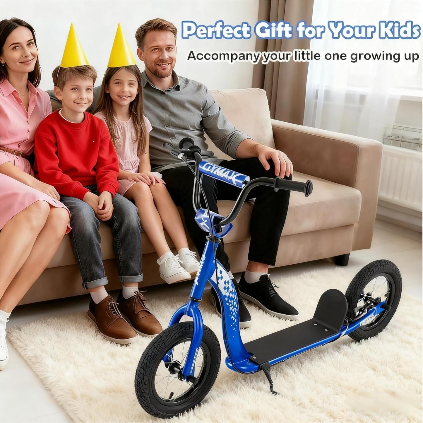 Kids Scooter Youth Kick Scooter with Adjustable Height Handlebar 12-Inch Inflatable Wheels