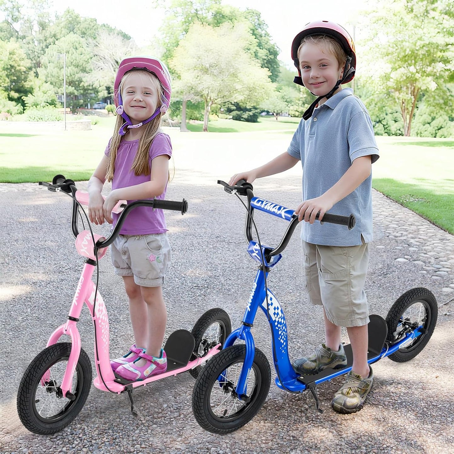Kids Scooter Youth Kick Scooter with Adjustable Height Handlebar 12-Inch Inflatable Wheels