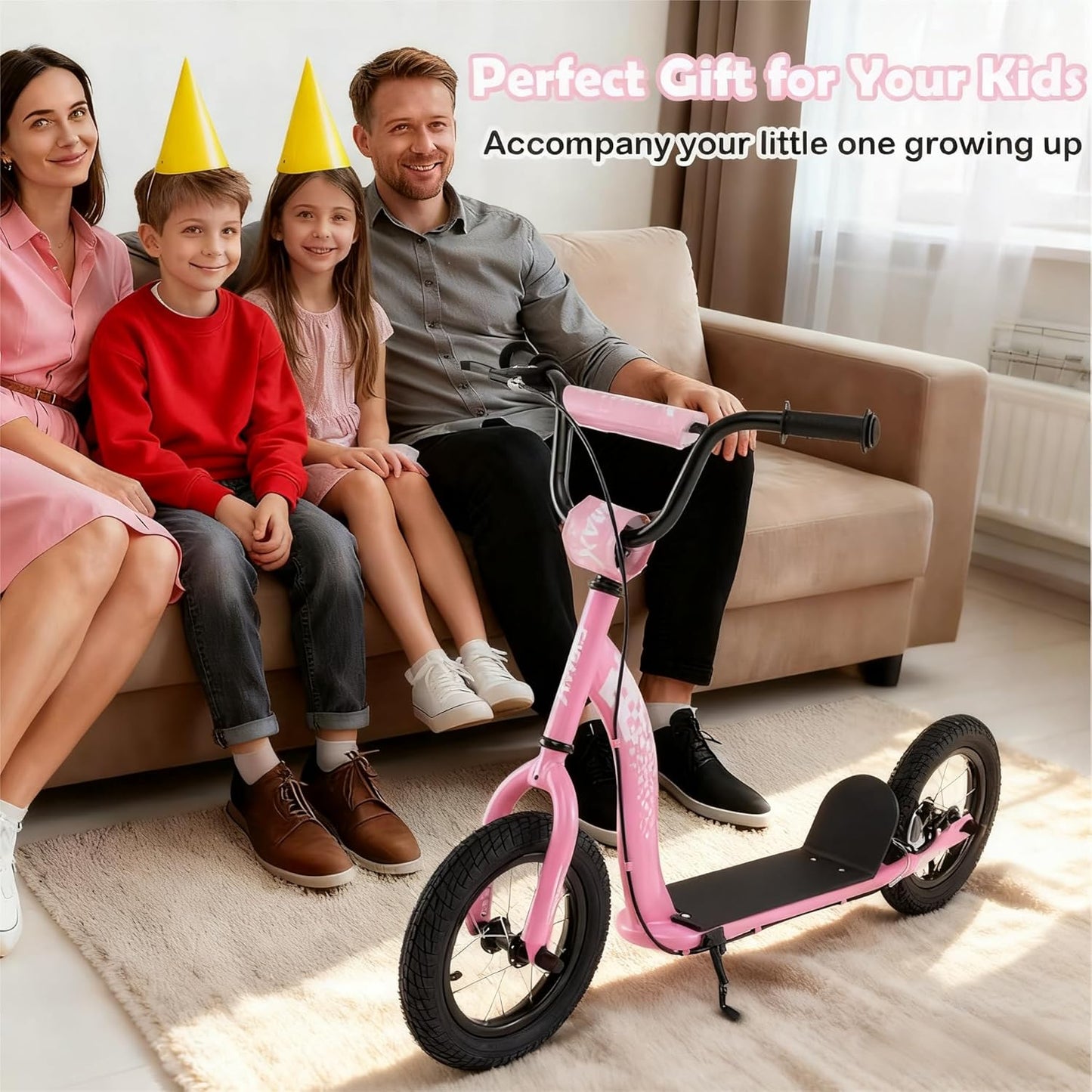Kids Scooter Youth Kick Scooter with Adjustable Height Handlebar 12-Inch Inflatable Wheels