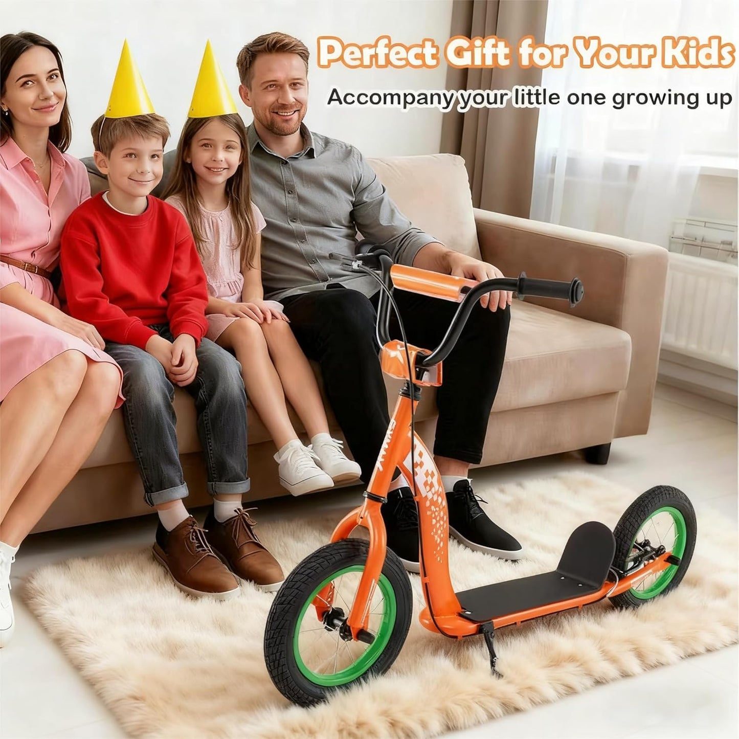 Kids Scooter Youth Kick Scooter with Adjustable Height Handlebar 12-Inch Inflatable Wheels