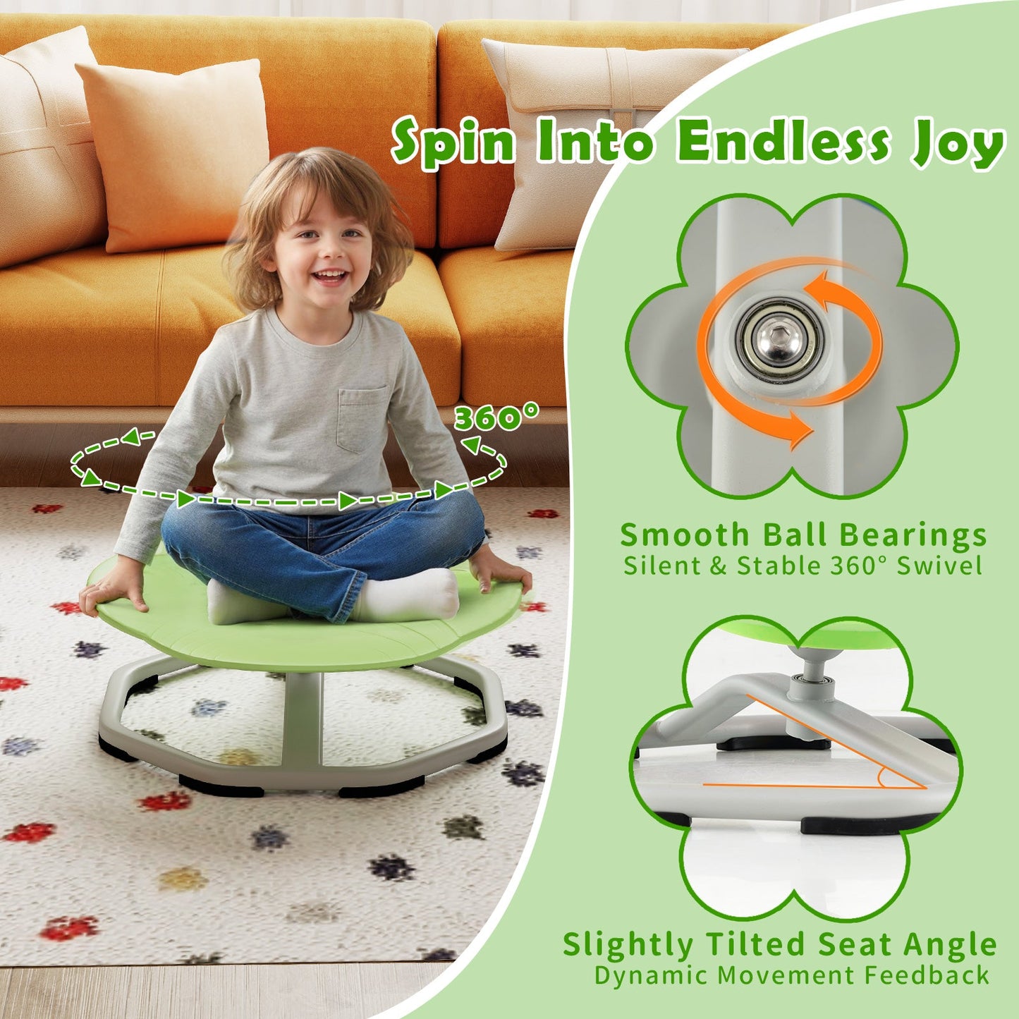 Kids Sensory Swivel Chair Cat Claw 360¬∞ Spinning Chair with Non-Slip Metal Base