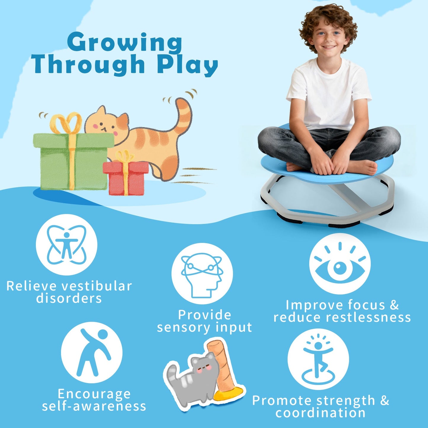 Kids Sensory Swivel Chair Cat Claw 360¬∞ Spinning Chair with Non-Slip Metal Base