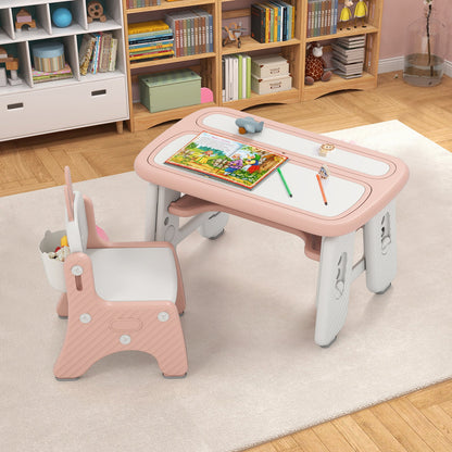 Kids Table and Chair Set with Flip-Top Bookshelf