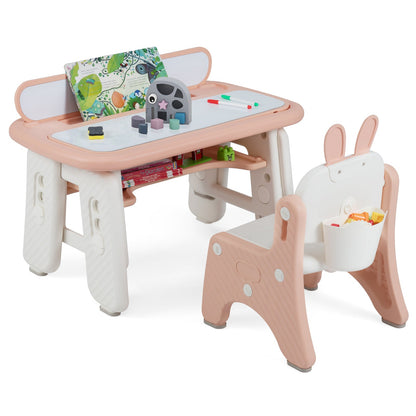 Kids Table and Chair Set with Flip-Top Bookshelf