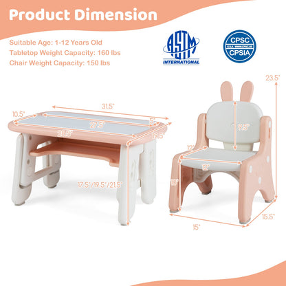 Kids Table and Chair Set with Flip-Top Bookshelf