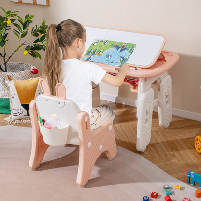 Kids Table and Chair Set with Flip-Top Bookshelf