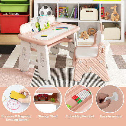 Kids Table and Chair Set with Flip-Top Bookshelf