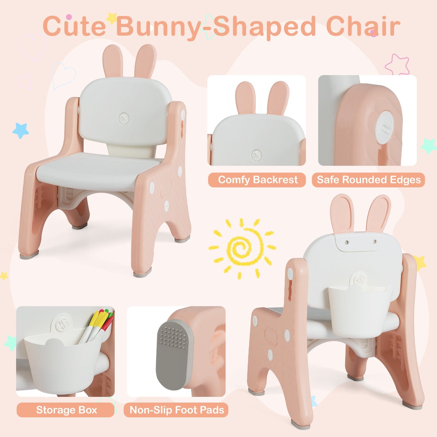 Kids Table and Chair Set with Flip-Top Bookshelf