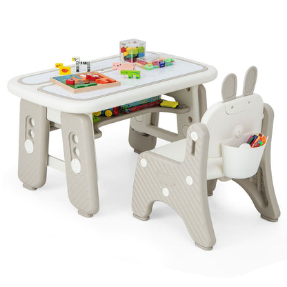 Kids Table and Chair Set with Flip-Top Bookshelf