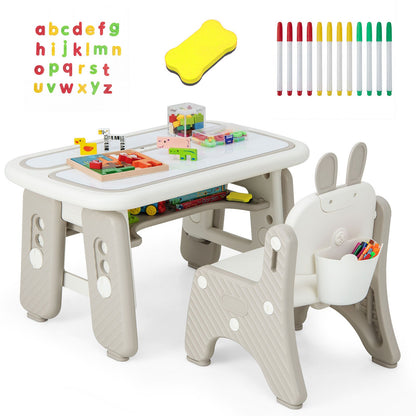 Kids Table and Chair Set with Flip-Top Bookshelf