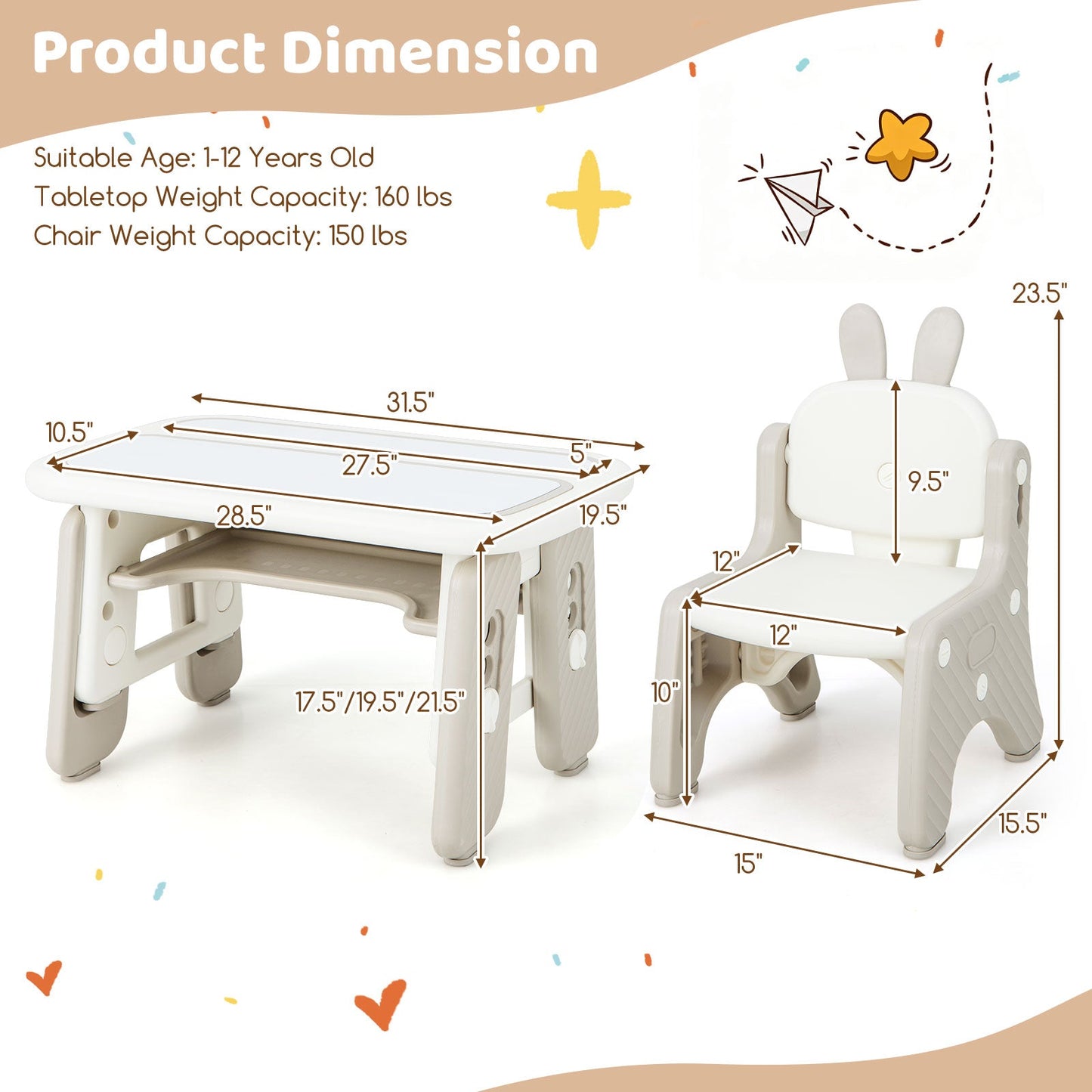 Kids Table and Chair Set with Flip-Top Bookshelf