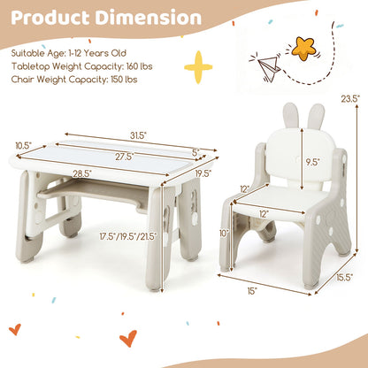 Kids Table and Chair Set with Flip-Top Bookshelf