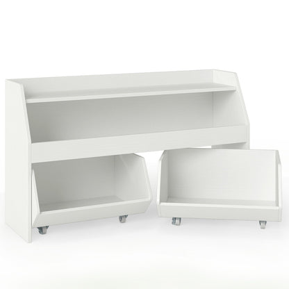 Kids Toy Storage Organizer Wooden Bookcase with 2 Movable Drawers