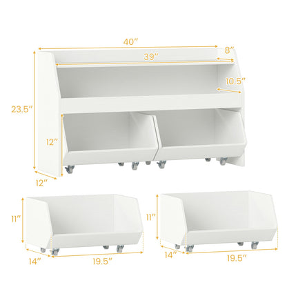 Kids Toy Storage Organizer Wooden Bookcase with 2 Movable Drawers
