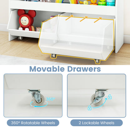 Kids Toy Storage Organizer Wooden Bookcase with 2 Movable Drawers
