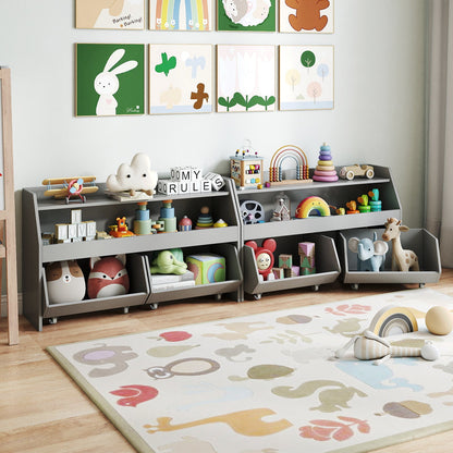 Kids Toy Storage Organizer Wooden Bookcase with 2 Movable Drawers