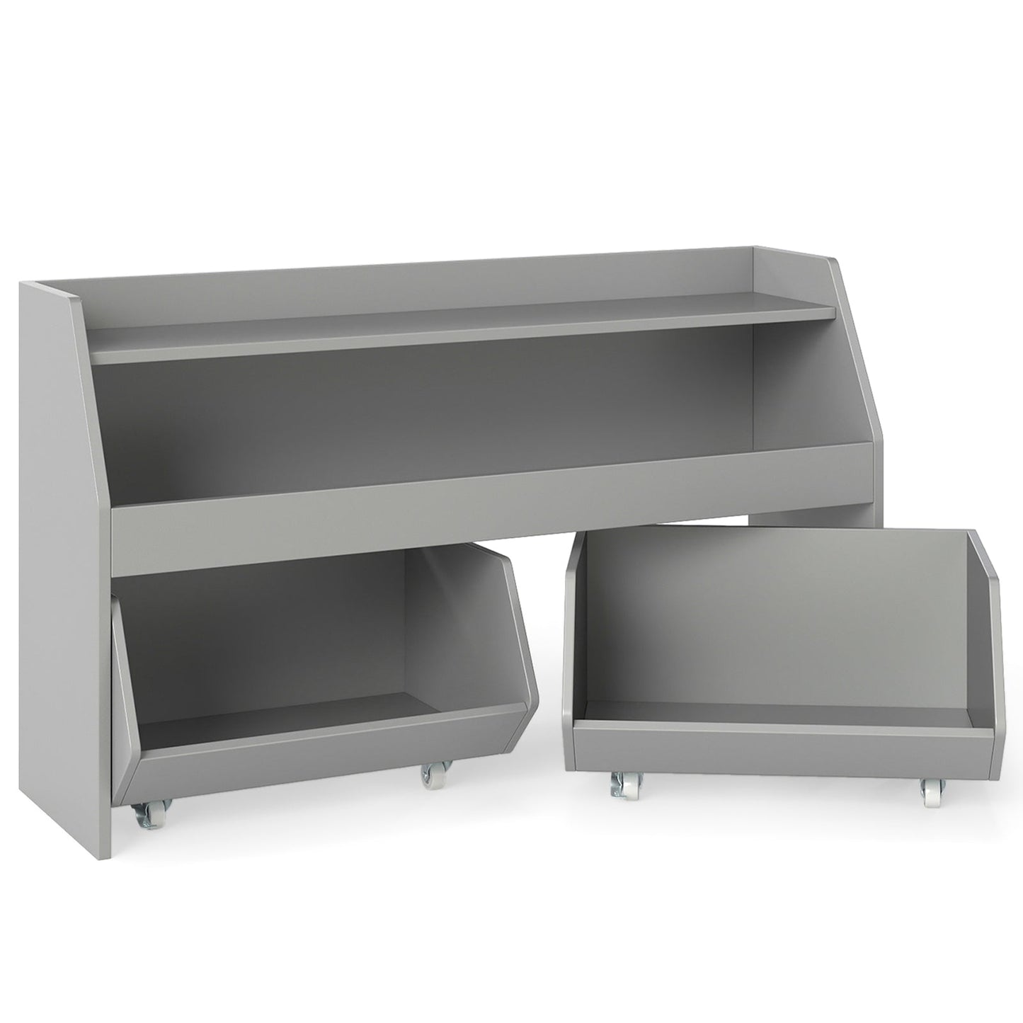 Kids Toy Storage Organizer Wooden Bookcase with 2 Movable Drawers
