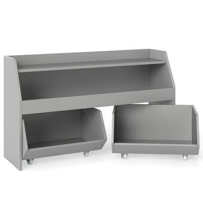 Kids Toy Storage Organizer Wooden Bookcase with 2 Movable Drawers