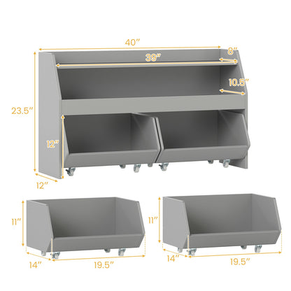 Kids Toy Storage Organizer Wooden Bookcase with 2 Movable Drawers