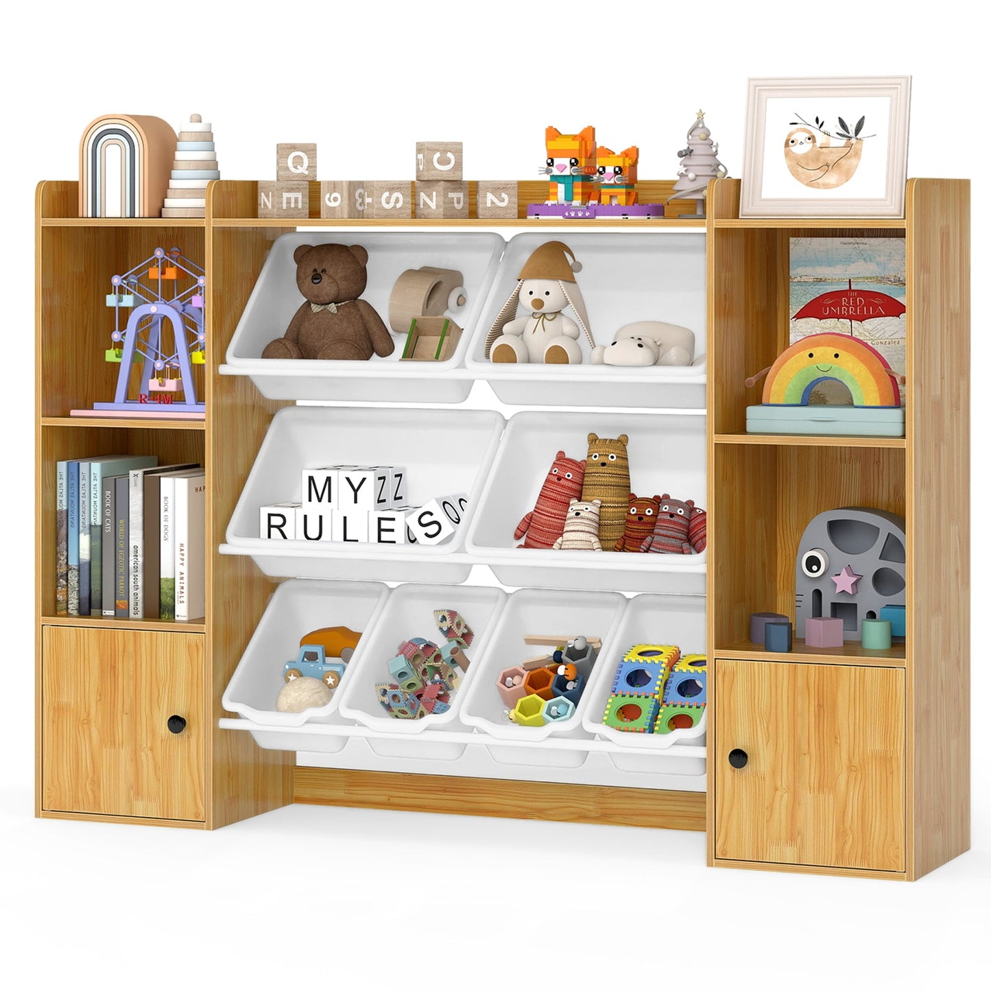 Kids Toy Storage and Bookshelf with Boxes and Open Shelves