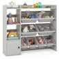 Kids Toy Storage and Bookshelf with Open Shelves and Single-door Cabinet