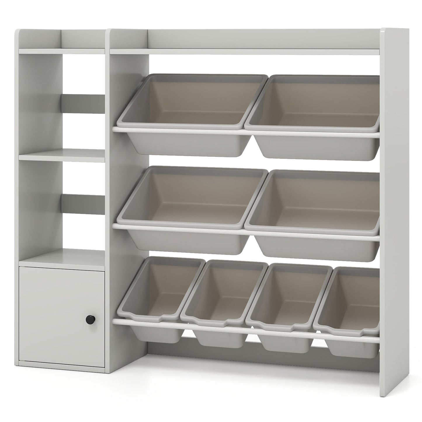 Kids Toy Storage and Bookshelf with Open Shelves and Single-door Cabinet